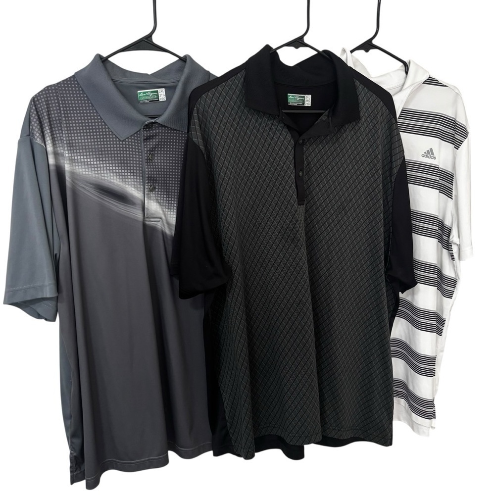 Bundle of 3 Ben hogan/adidas golf Black & Gray white polo short sleeve shirts